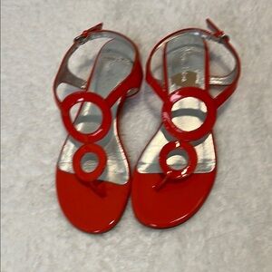 BODEN Orange Patent Leather Strappy Circles Flat Sandals EU 37 or US 6.5M
